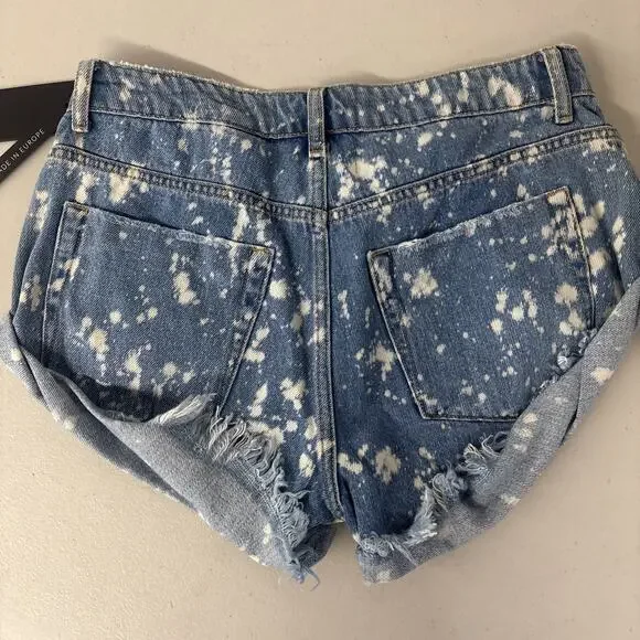 NEW One Teaspoon Free People Sz 26 2 acid Shorts Blue Distressed white sexy - Picture 4 of 4